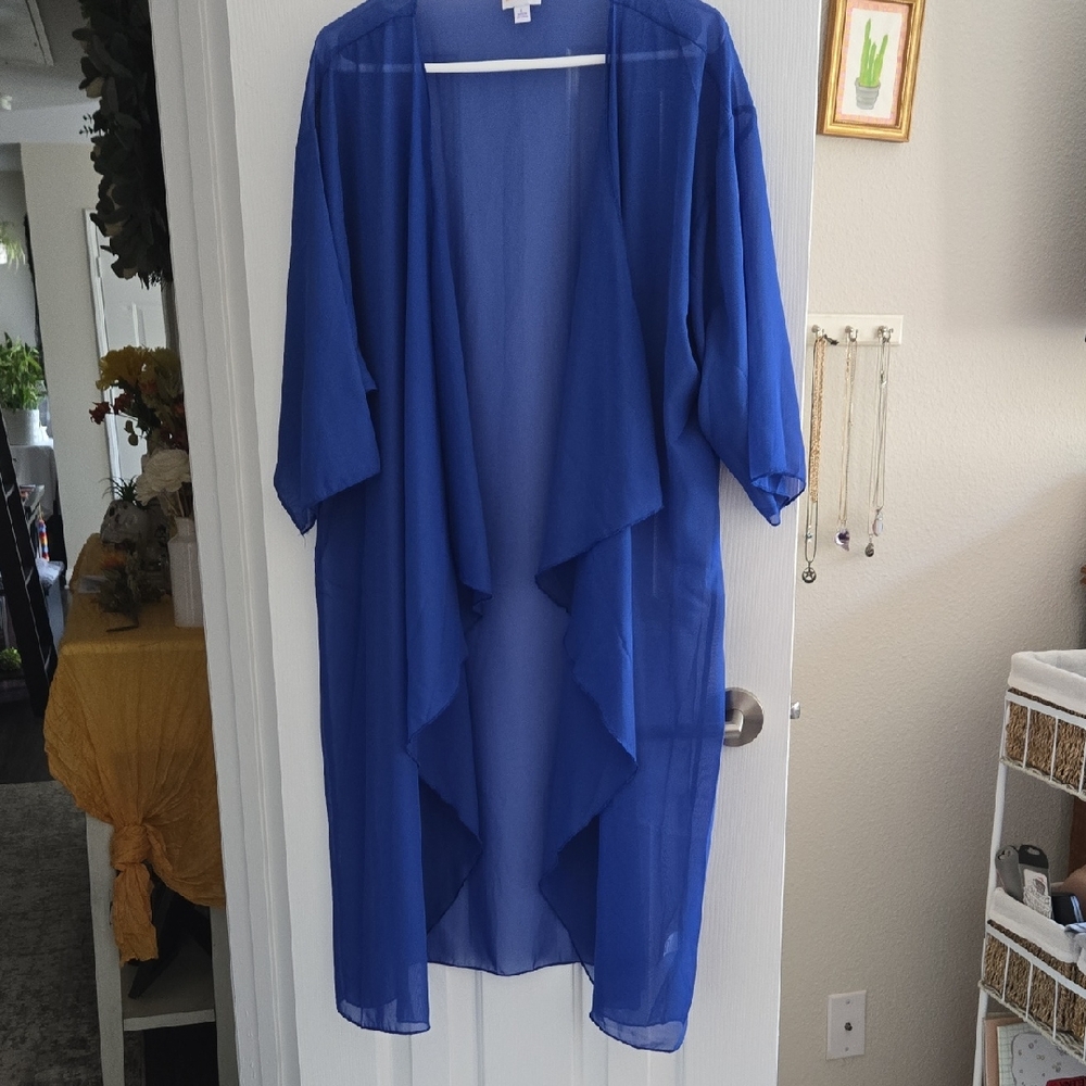 LuLaRoe Shirley Blue Sheer Layering Piece/Kimono- Lg